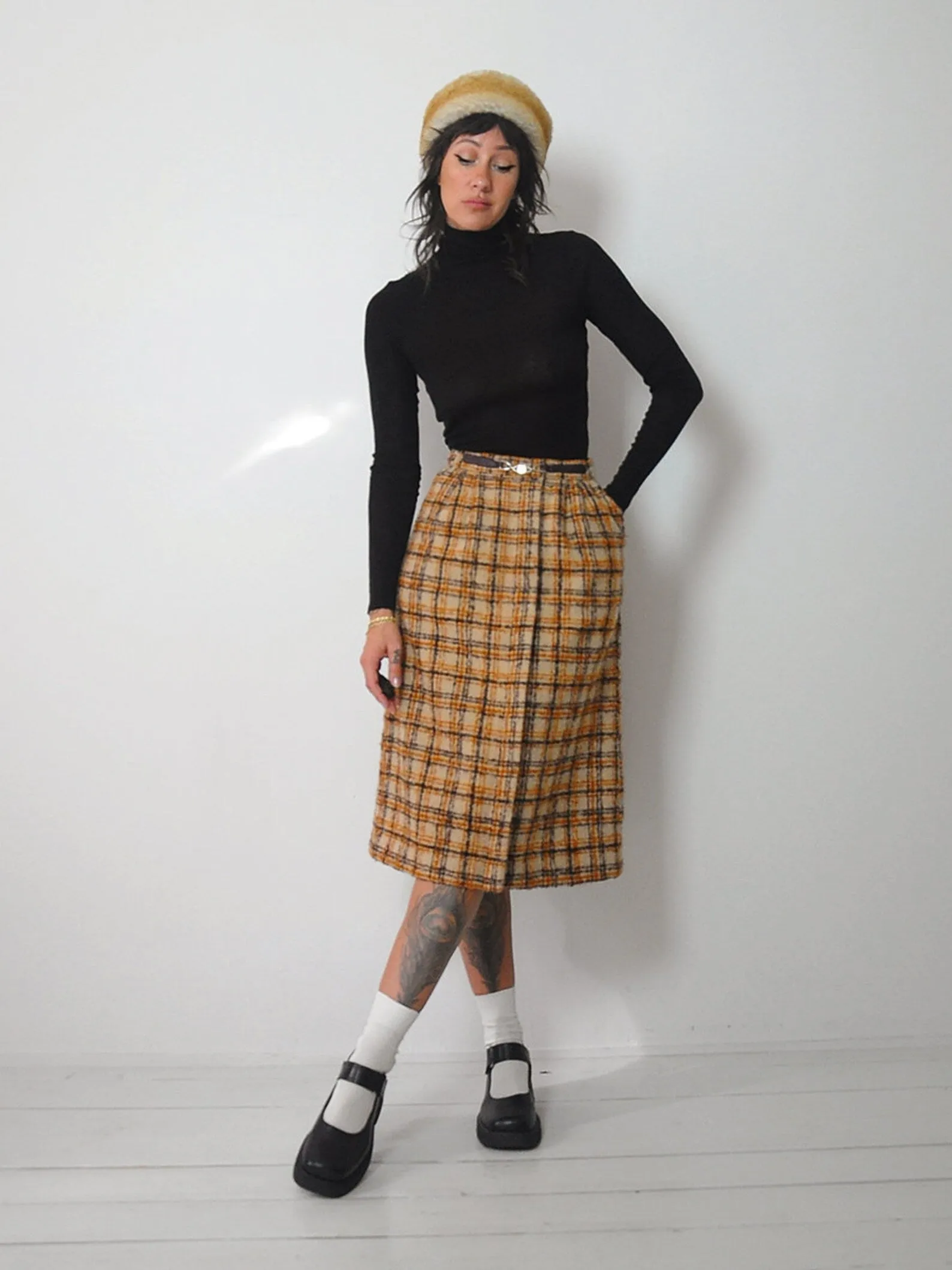 1970's Celine Wool Plaid Skirt