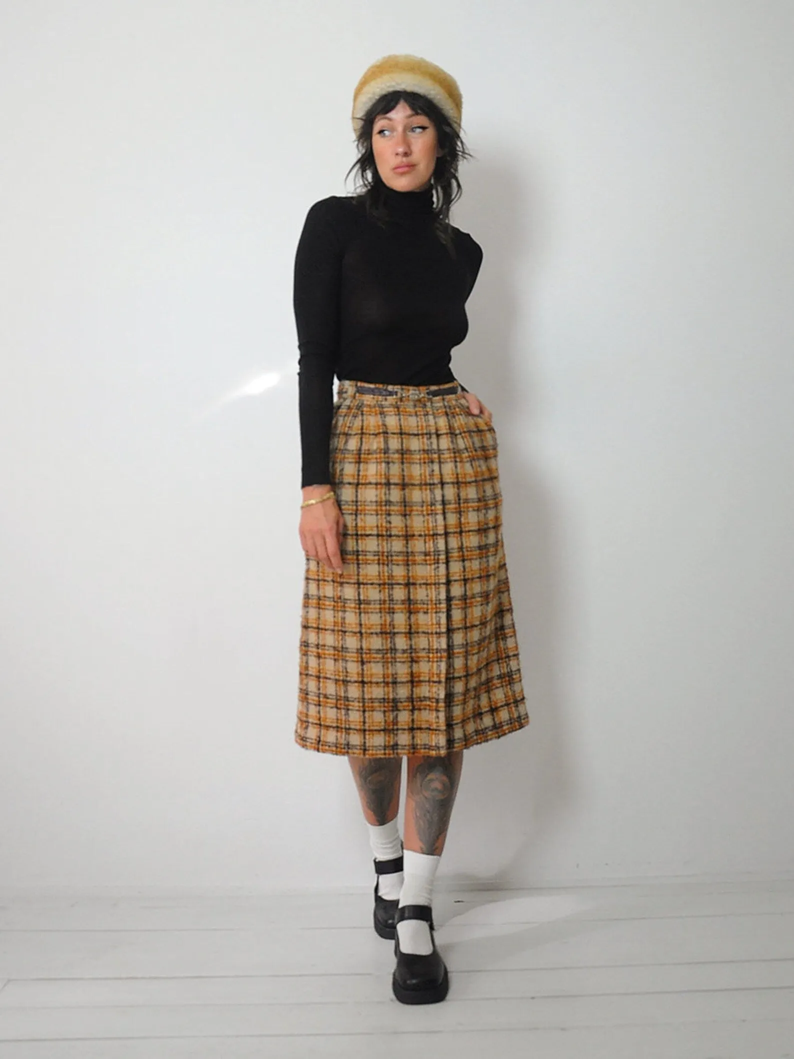 1970's Celine Wool Plaid Skirt