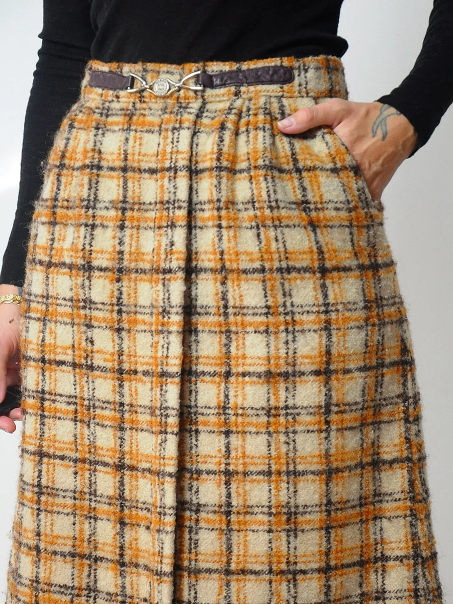 1970's Celine Wool Plaid Skirt