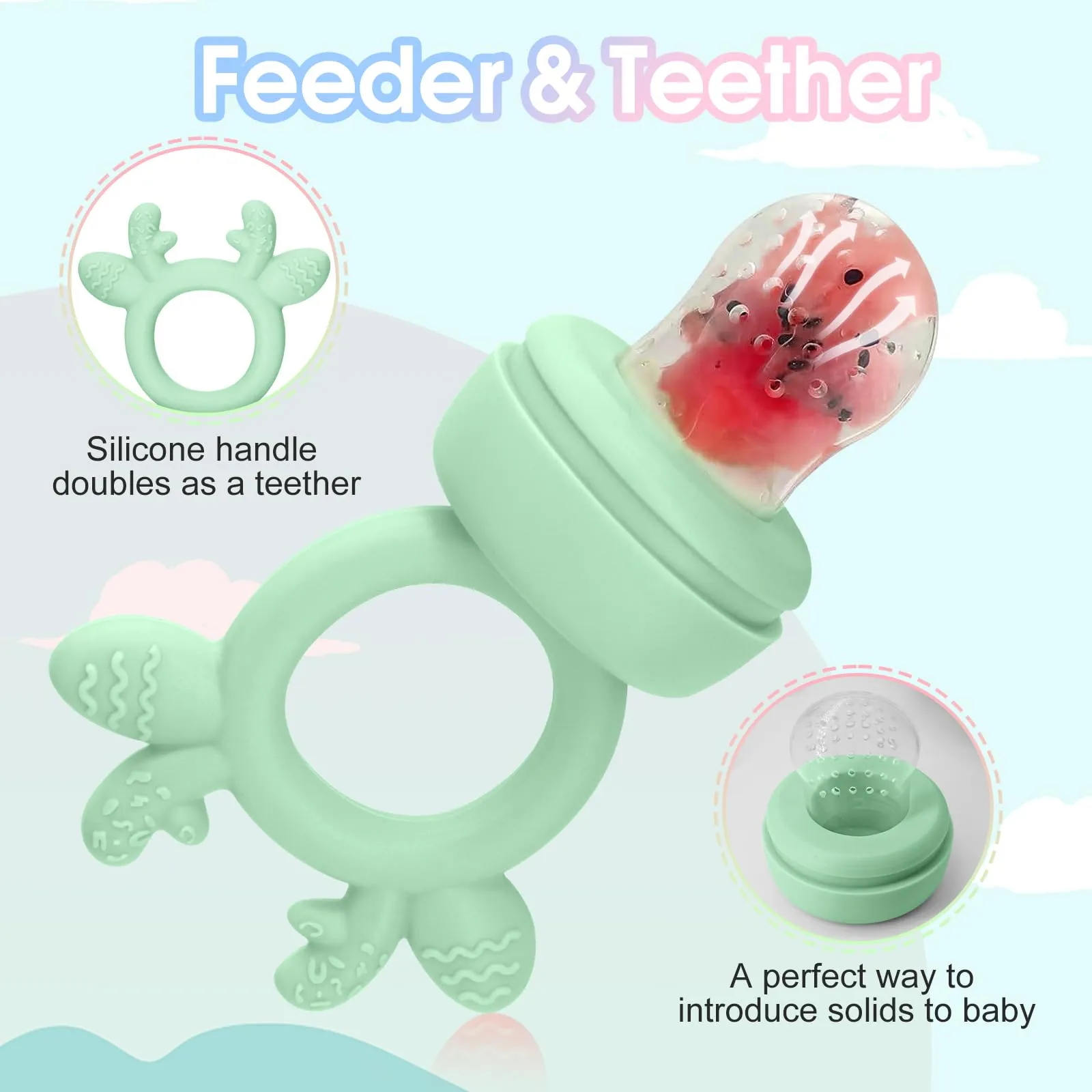 2 Sets Silicone Breastmilk Popsicle Molds with Baby Food Feeder, BPA Free Fruit Feeder Pacifier with Frozen Ice Tray for Baby Feeding Safely, Infant Fruit Teething Toy for Baby Boy Girl Gifts (Green)