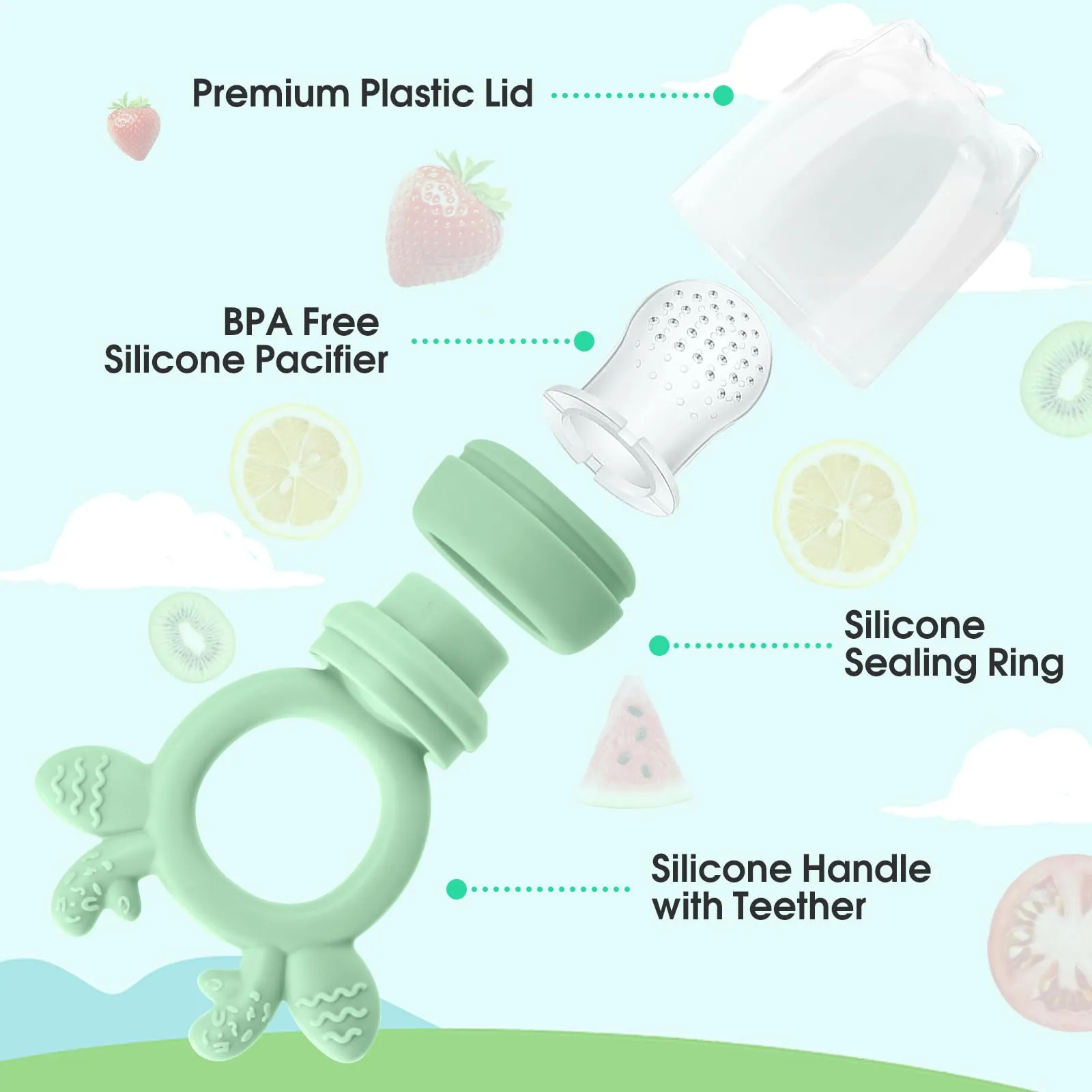 2 Sets Silicone Breastmilk Popsicle Molds with Baby Food Feeder, BPA Free Fruit Feeder Pacifier with Frozen Ice Tray for Baby Feeding Safely, Infant Fruit Teething Toy for Baby Boy Girl Gifts (Green)