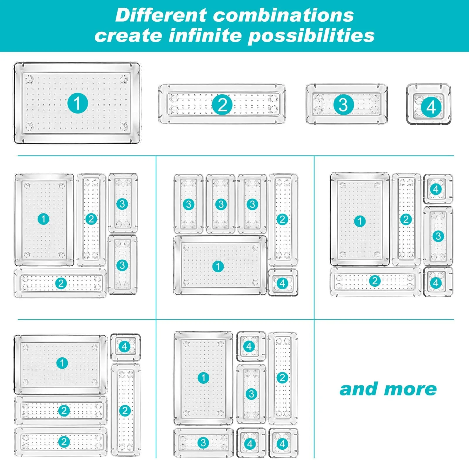 25 Piece - Non-Slip Drawer Organizer Bin Set- Clear bins with stick on non slip pads