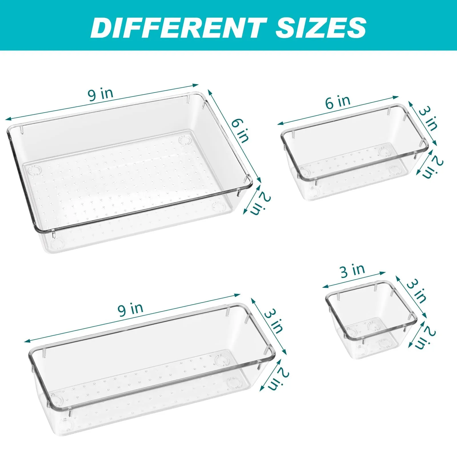 25 Piece - Non-Slip Drawer Organizer Bin Set- Clear bins with stick on non slip pads