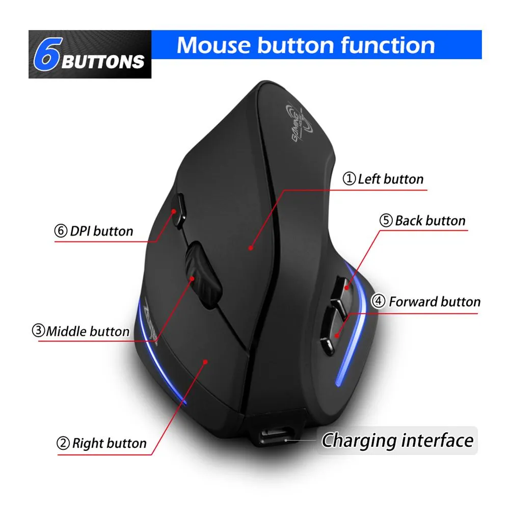 6 Buttons Wireless 2.4GHz Rechargeable Gaming Mouse