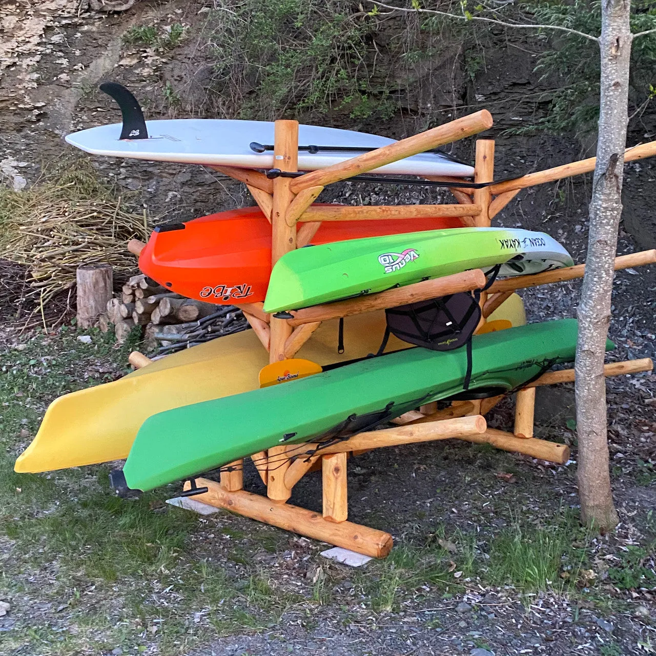 6 Kayak, Canoe, and SUP Storage Rack | Freestanding Log Rack