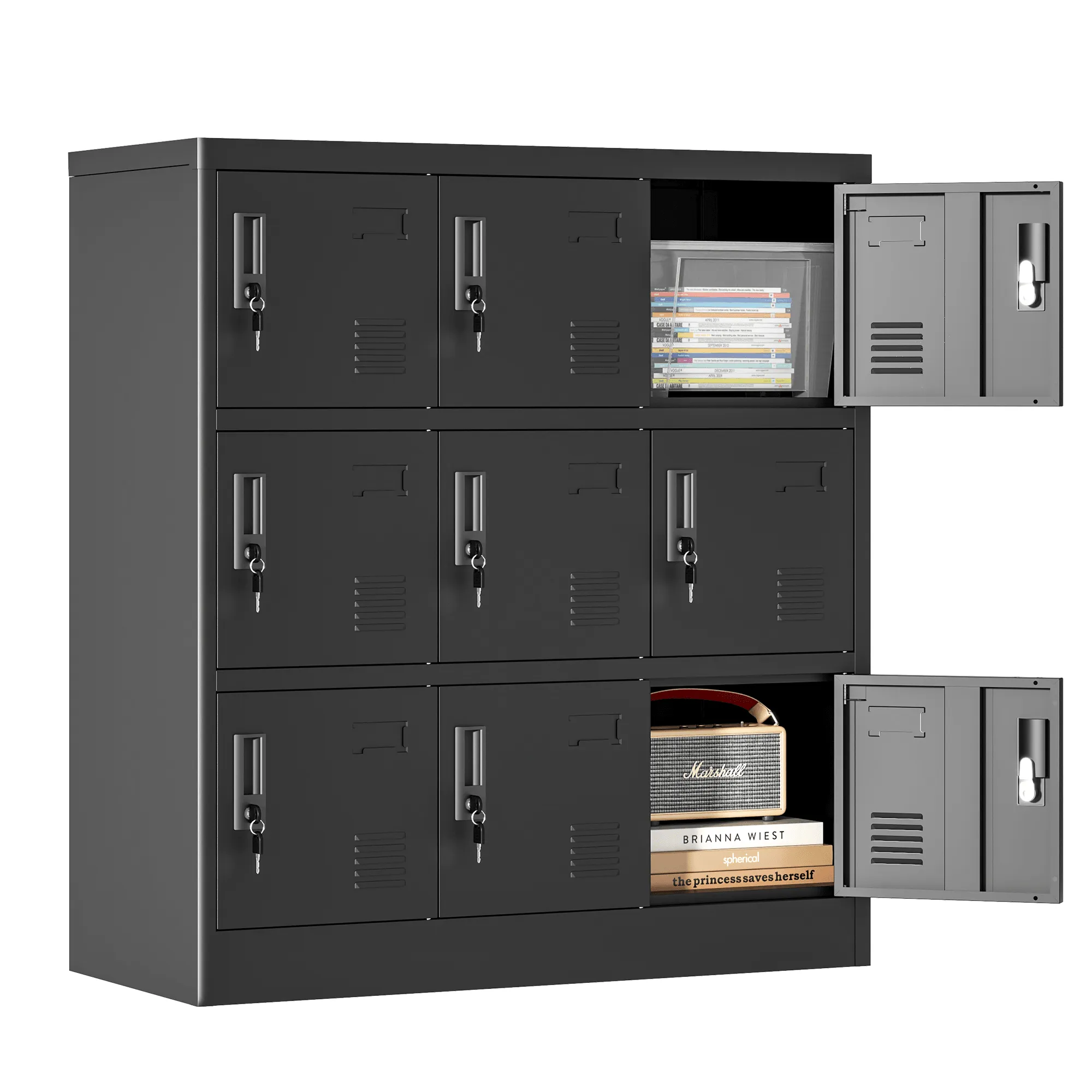 9-Door Employee Storage Locker, Metal Lockers for Office, Gym, School, and Homewith Card Slot (Black)