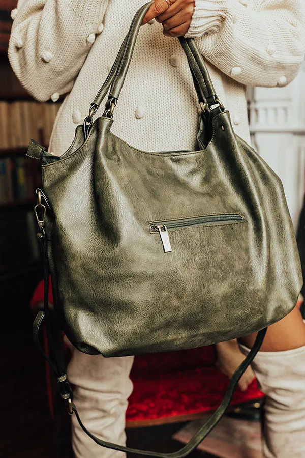 Ahead Of Times Faux Leather Tote In Olive