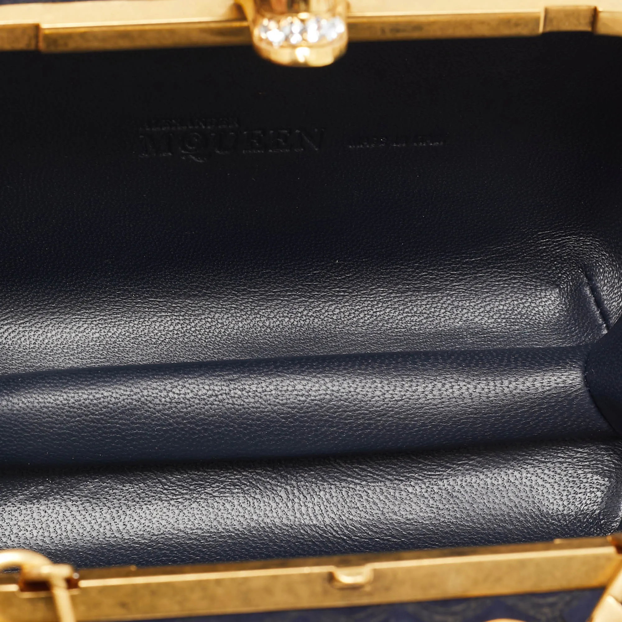 ALEXANDER MCQUEEN Navy Blue Textured Suede Studded Skull Clutch