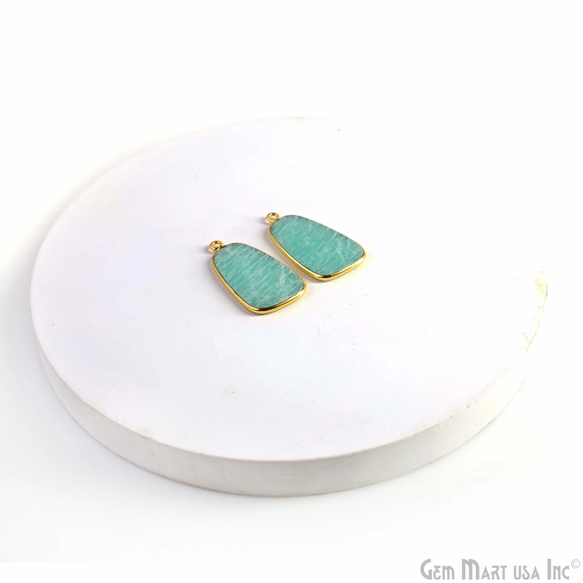 Amazonite Triangle Gold Plated Single Bail Bezel Smooth Slab Slice Thick Gemstone Connector 30x16mm 1 Pair