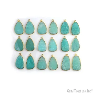 Amazonite Triangle Gold Plated Single Bail Bezel Smooth Slab Slice Thick Gemstone Connector 30x16mm 1 Pair