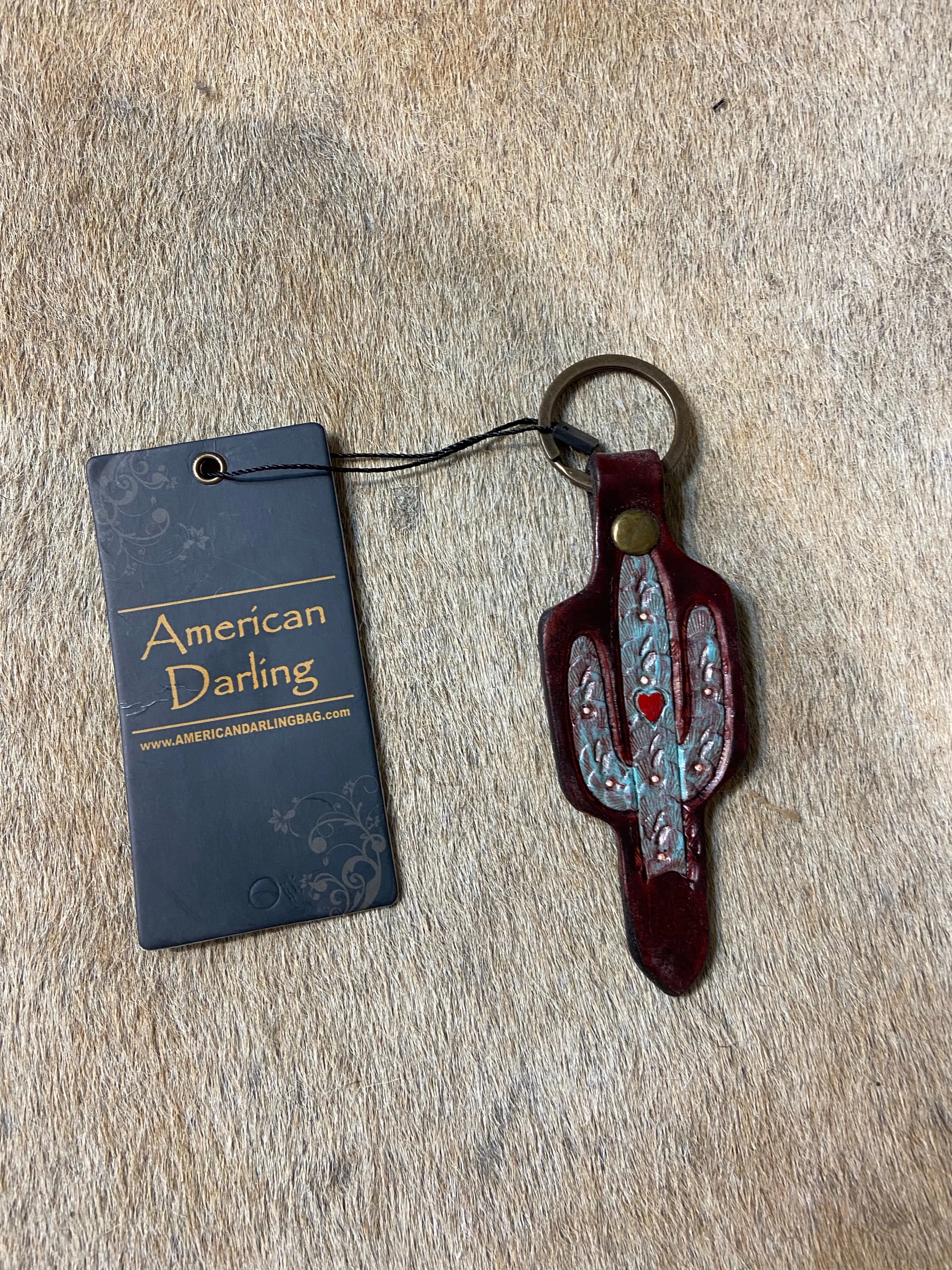 American Darling Hand Carved Leather Keychain