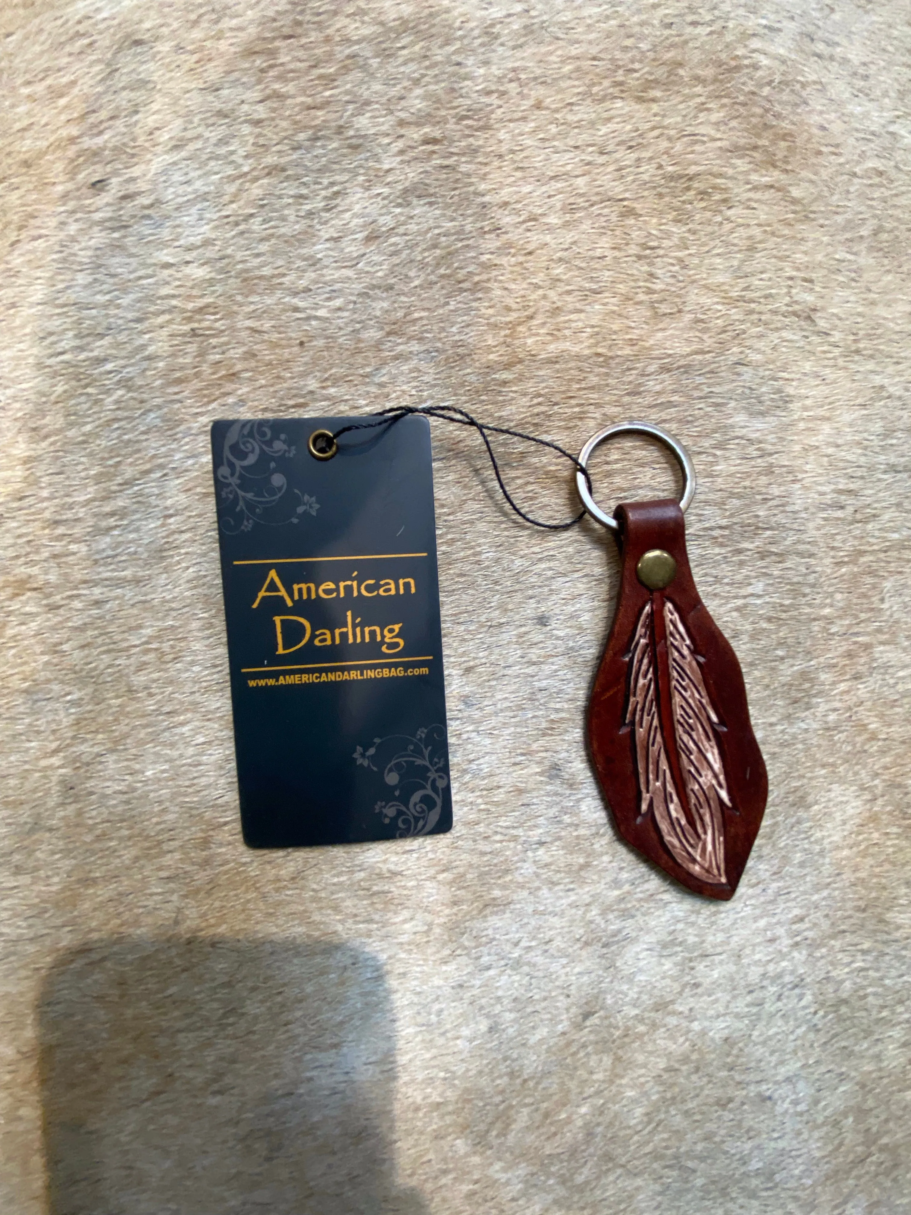 American Darling Hand Carved Leather Keychain