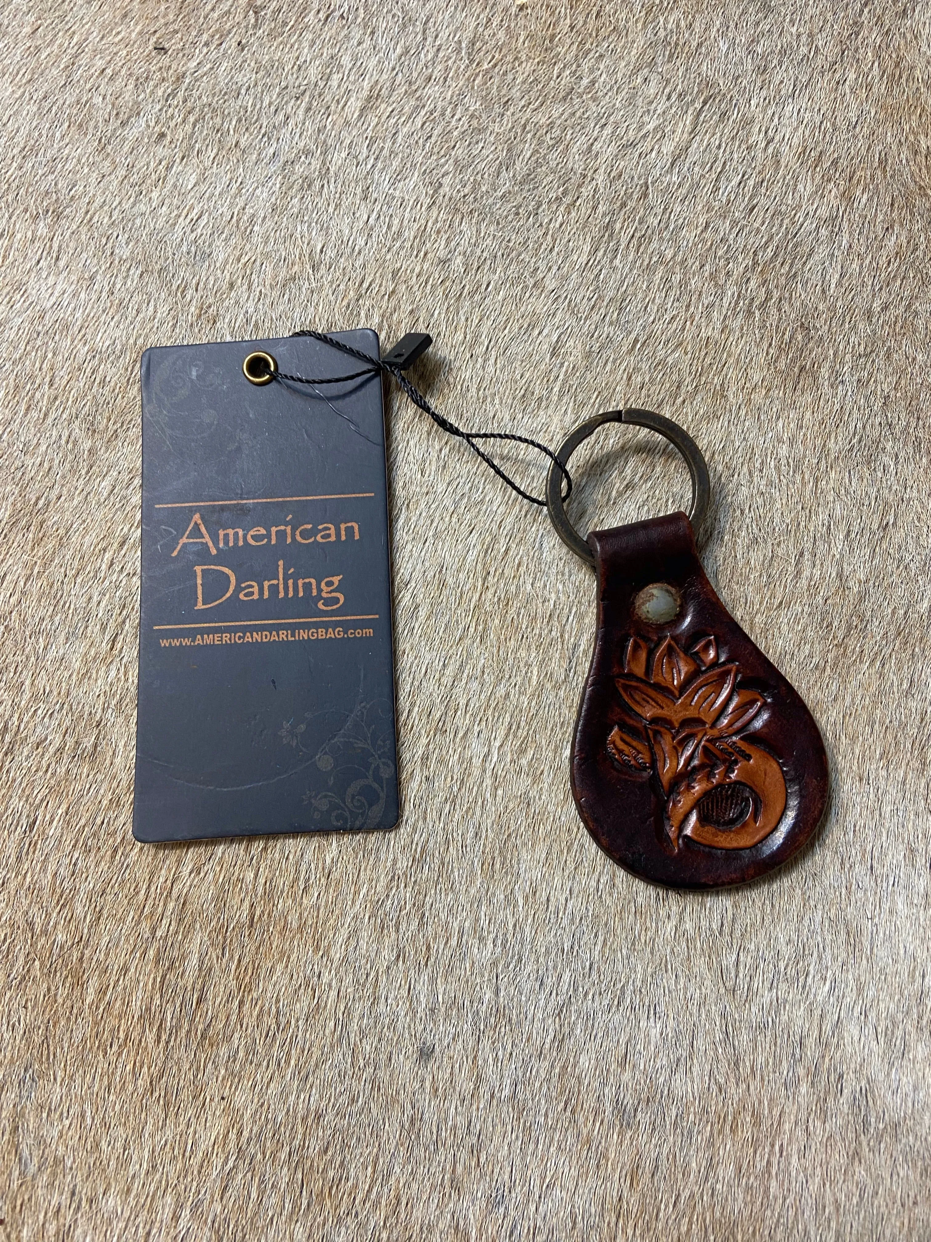 American Darling Hand Carved Leather Keychain