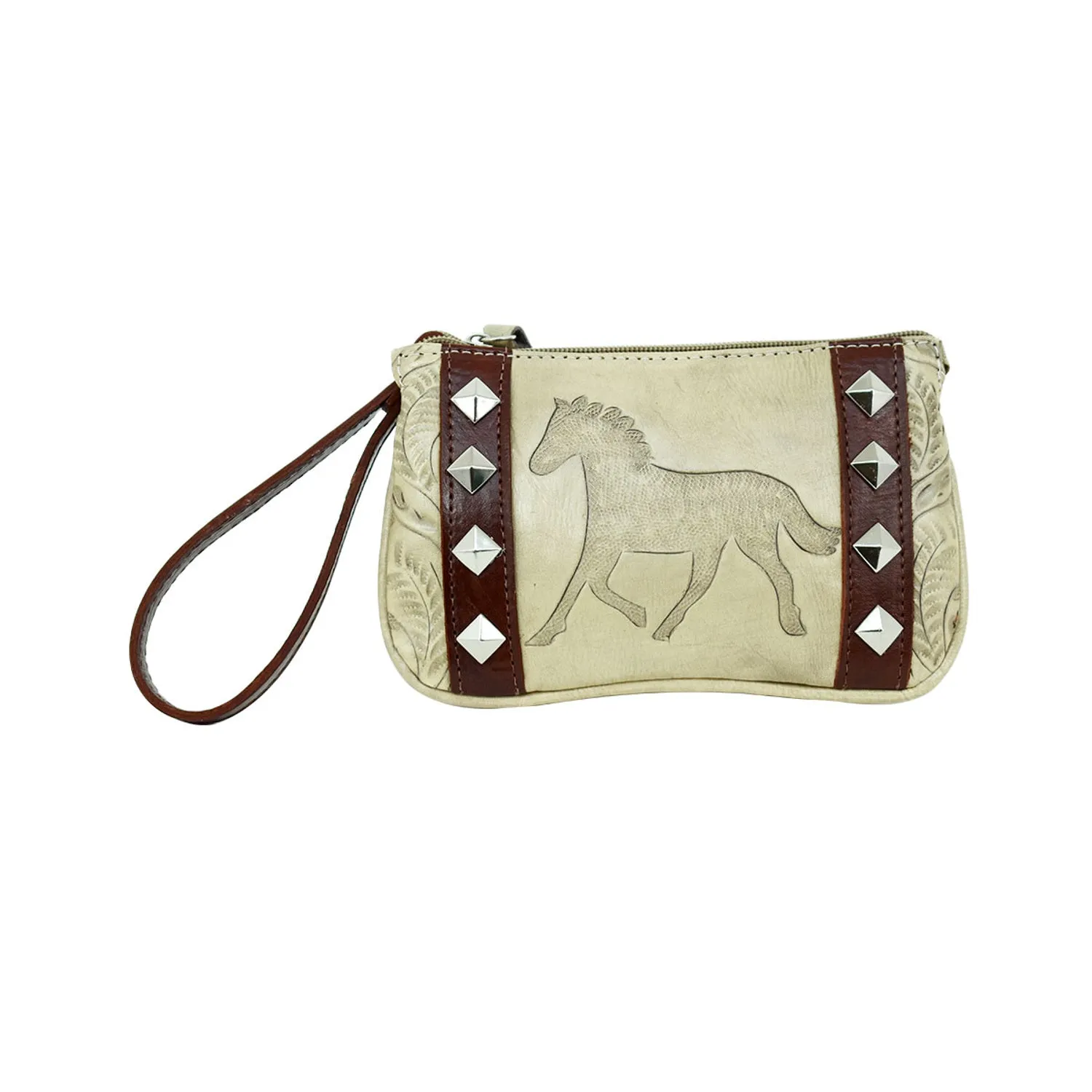 American West Womens Hitchin Post Sand Leather Clutch Bag