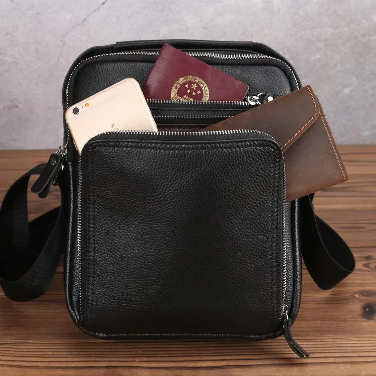 BADASS Black LEATHER MENS Ipad Vertical SIDE BAG COURIER BAG Vertical MESSENGER BAG FOR MEN