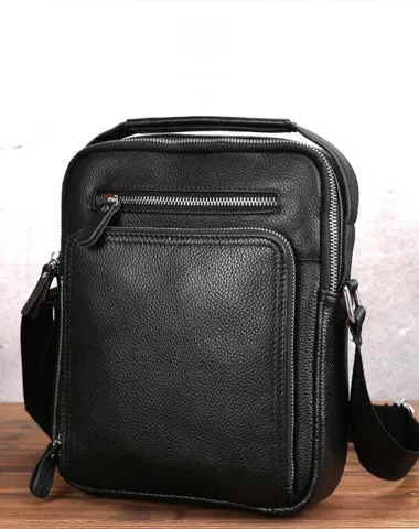 BADASS Black LEATHER MENS Ipad Vertical SIDE BAG COURIER BAG Vertical MESSENGER BAG FOR MEN