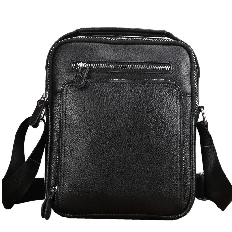 BADASS Black LEATHER MENS Ipad Vertical SIDE BAG COURIER BAG Vertical MESSENGER BAG FOR MEN