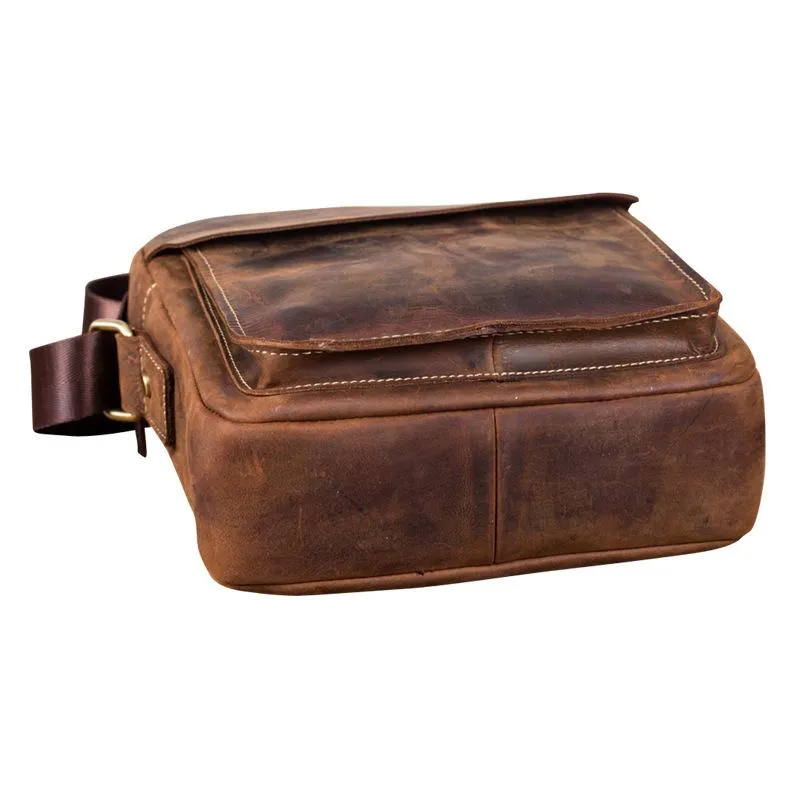 Badass Brown Leather Men's Vertical Side Bag 10inch Vertical Messenger Bag For Men