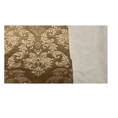 Beige Damask Embossed Velvet Upholstery Drapery Fabric