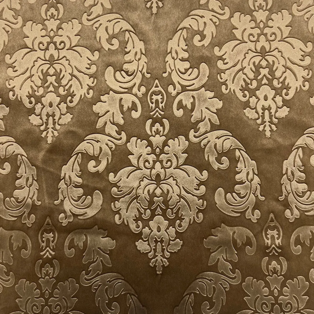 Beige Damask Embossed Velvet Upholstery Drapery Fabric