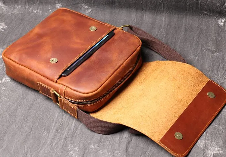 Best Brown Leather Men's Vertical Side Bag Brown Courier Bag Vertical Messenger Bag For Men