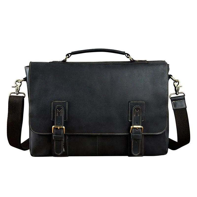 Black Coffee Leather Mens Briefcase Laptop Bag Business Bag Work Bag for Men