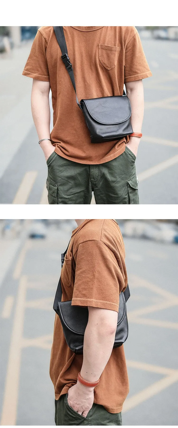 Black Cool Leather Mens Small Postman Bag Messenger Bag Black Courier Bag For Men