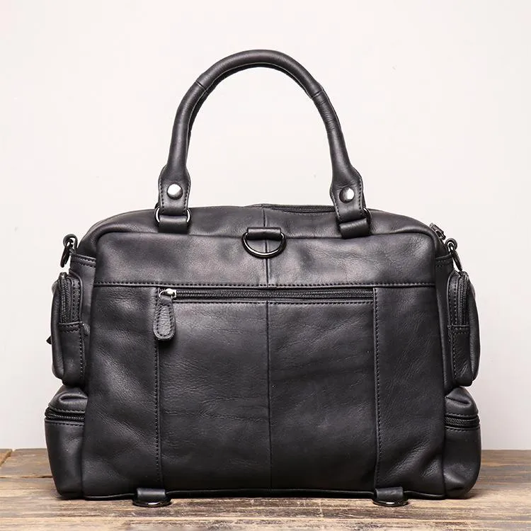 Black Leather Men 14 inches Briefcase Handbag Laptop Handbag Messenger Bag For Men