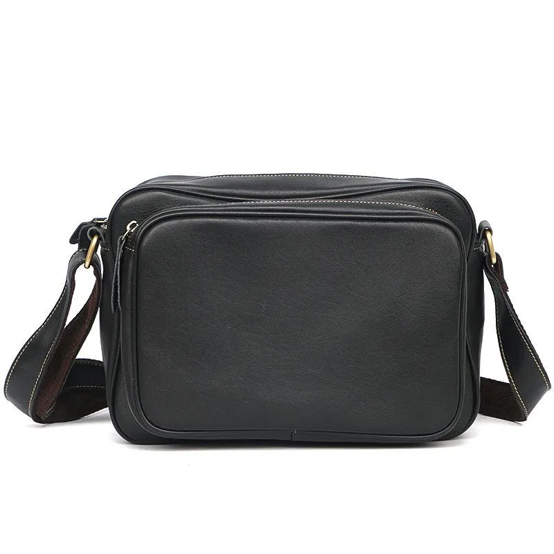 Black Leather Mens Casual Small Courier Bags Messenger Bag Dark Coffee Postman Bags For Men