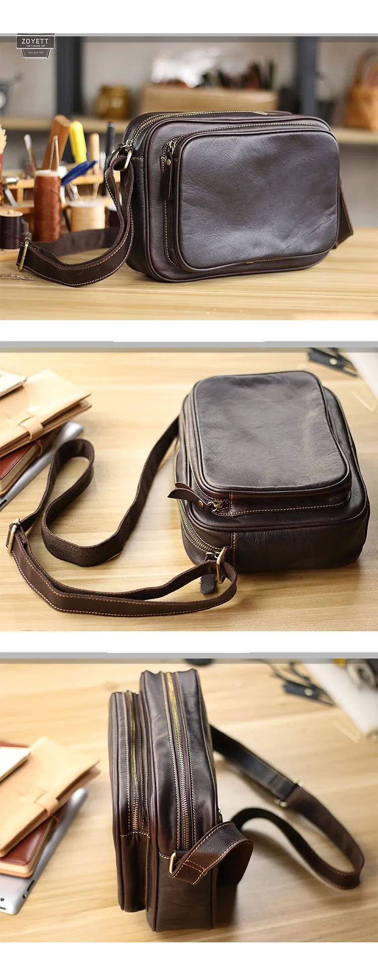 Black Leather Mens Casual Small Courier Bags Messenger Bag Dark Coffee Postman Bags For Men