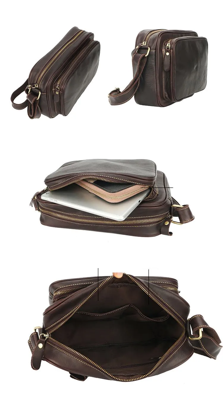 Black Leather Mens Casual Small Courier Bags Messenger Bag Dark Coffee Postman Bags For Men