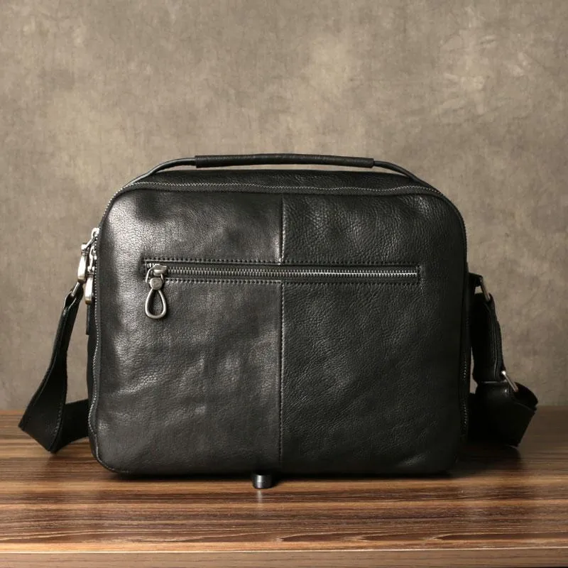 Black Leather Mens Cool Messenger Bags Work Bag Business Bag for men