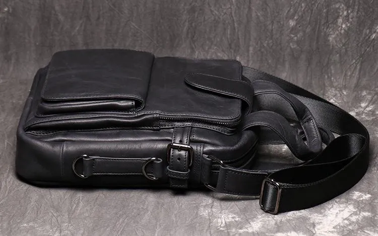 Black Leather Mens Laptop Work Bag Handbag Vertical Briefcase Shoulder Bags Black Business Bags For Men