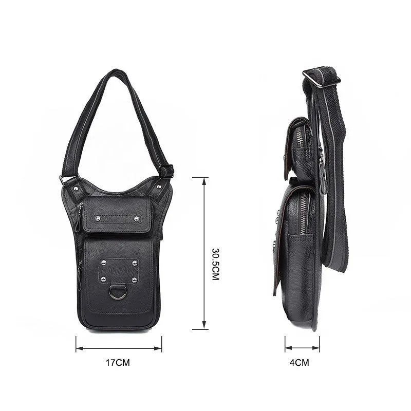 Black Leather Men's Sling Bag Shoulder Bag Chest Bag One Shoulder Backpack For Men