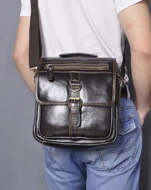 Black Leather Mens Small Vertical Messenger Bag Vertical Black Side Bags Small Handbag For Men