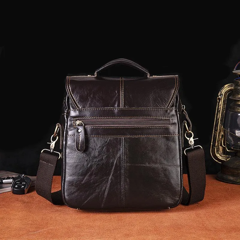 Black Leather Mens Small Vertical Messenger Bag Vertical Black Side Bags Small Handbag For Men