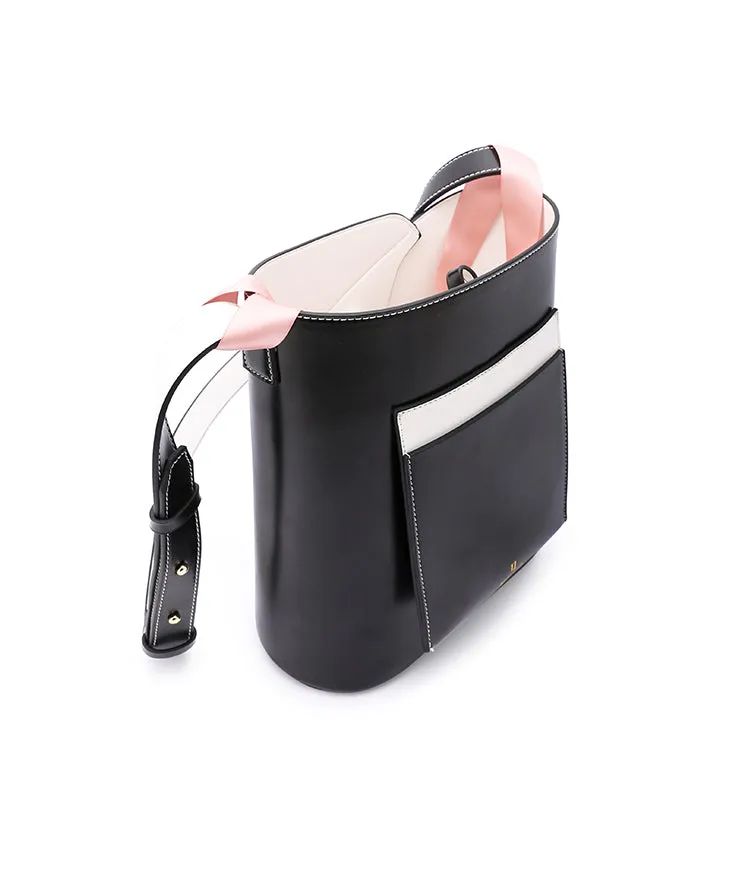 Black LEATHER WOMENs Bucket Purse SHOULDER BAG FOR WOMEN