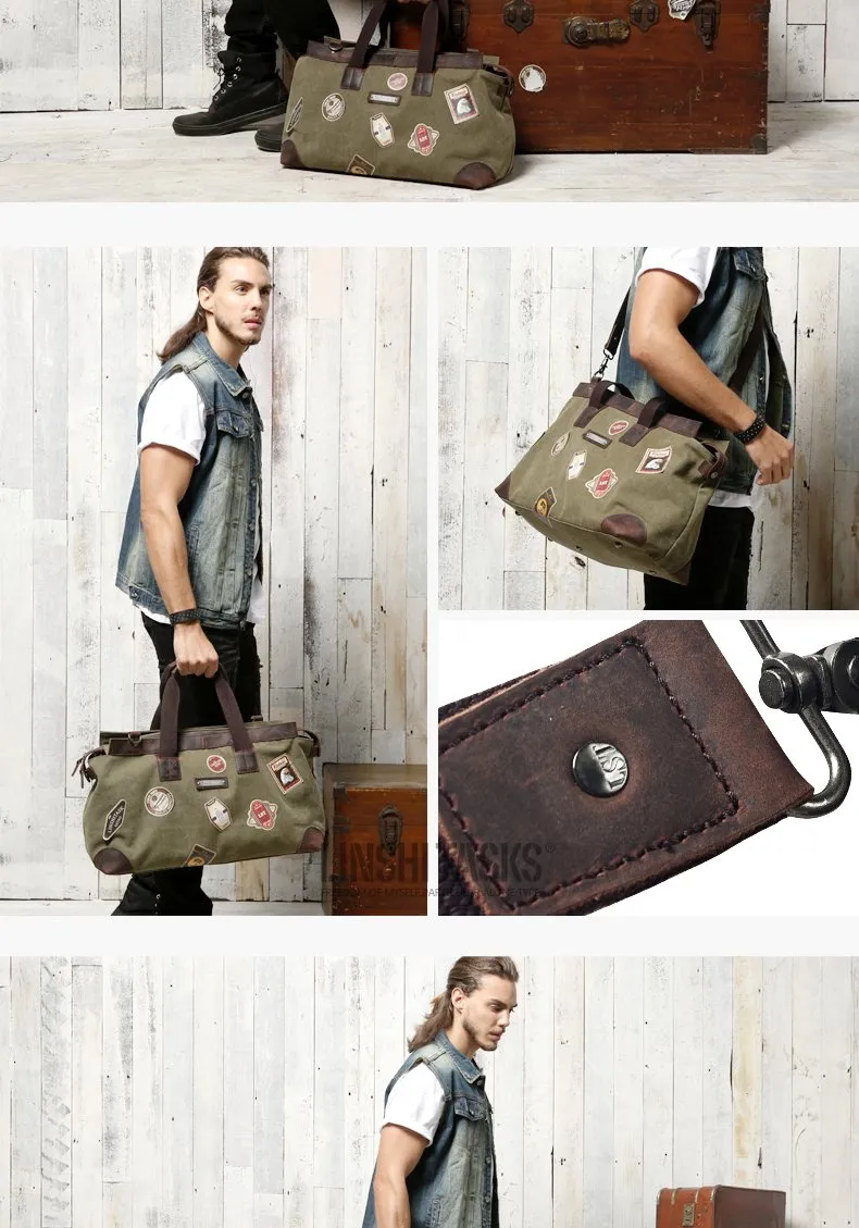 Black Mens Fashion Canvas Large Travel Bag Shoulder Canvas Weekender Bag Duffle Bag For Men