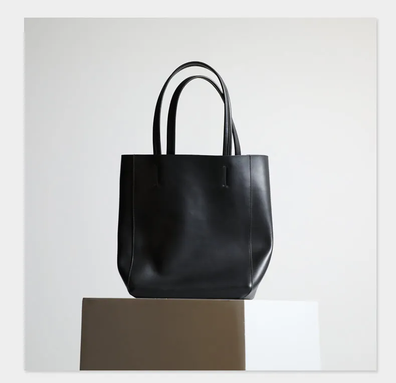 Black Womens Leather Vertical Tote Purse Womens Tote Shopper Shoulder Bag for Ladies