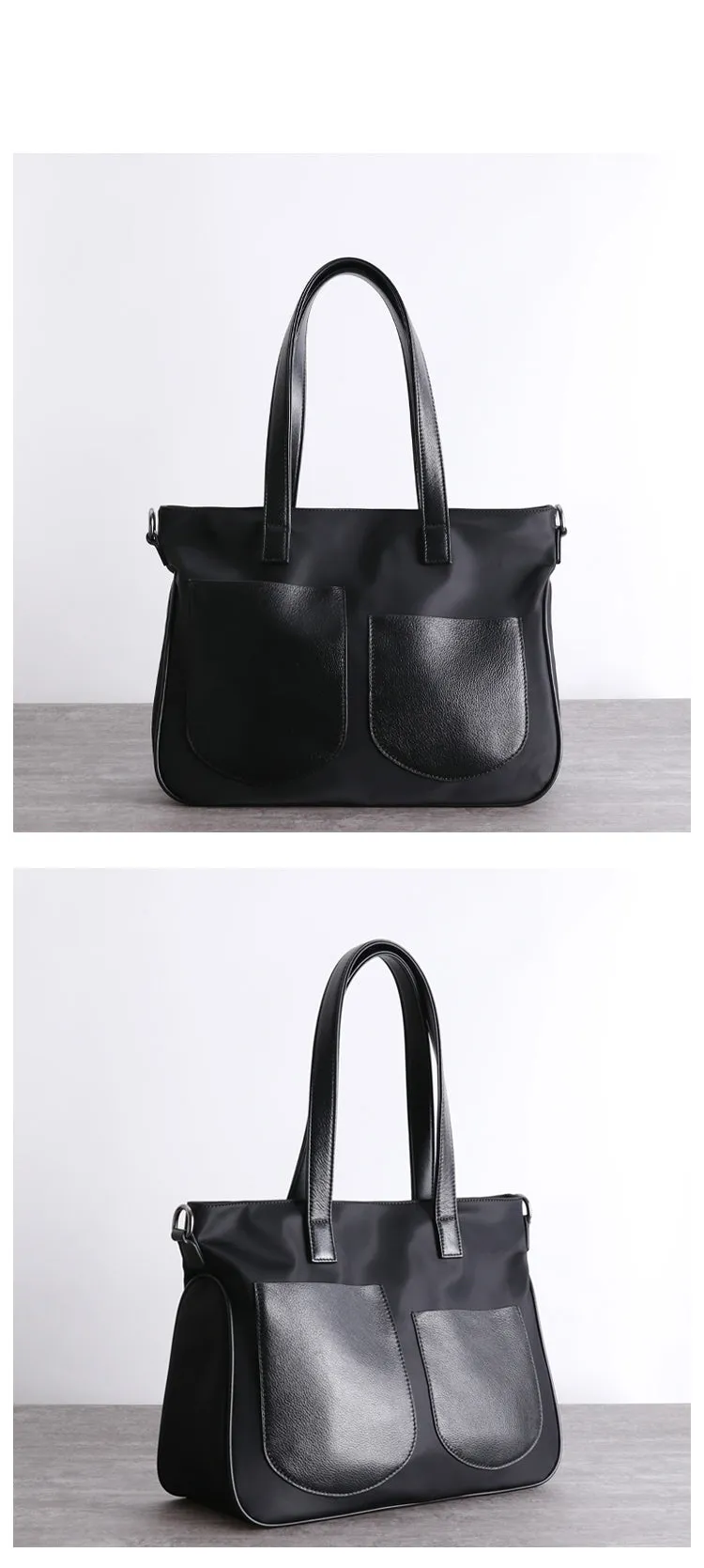 Black Womens Nylon Leather Shopper Totes Womens Nylon Shoulder Tote Black Nylon Handbag Purse for Ladies