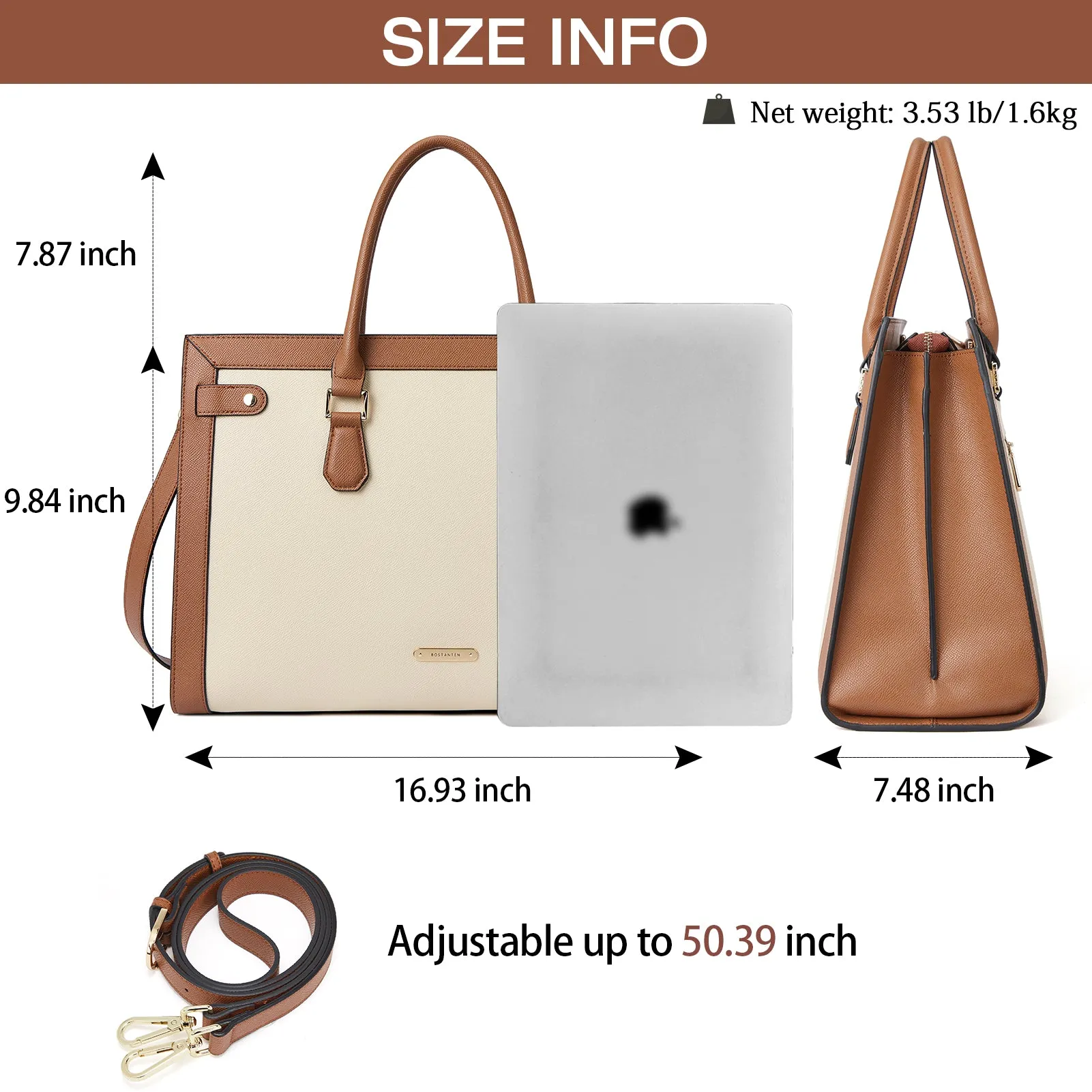 BOSTANTEN Laptop Bag for Women 15.6 inch Leather Briefcase Computer Handbag Stylish Work Tote