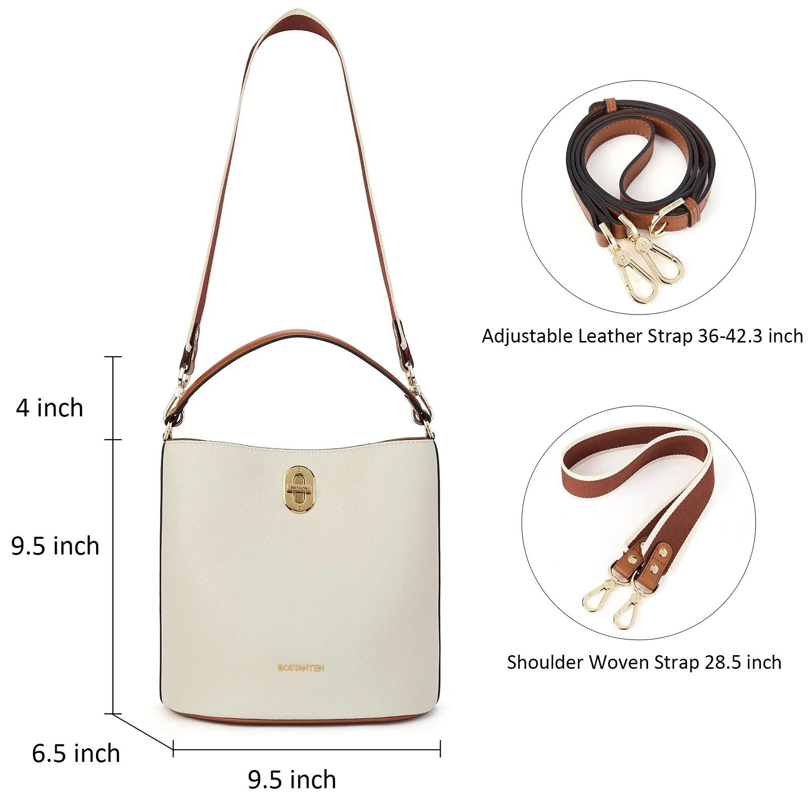 BOSTANTEN Leather Handbags for Women Designer Hobo Bucket Purses Fashion Ladies Crossbody Bags for Work Travel Daily