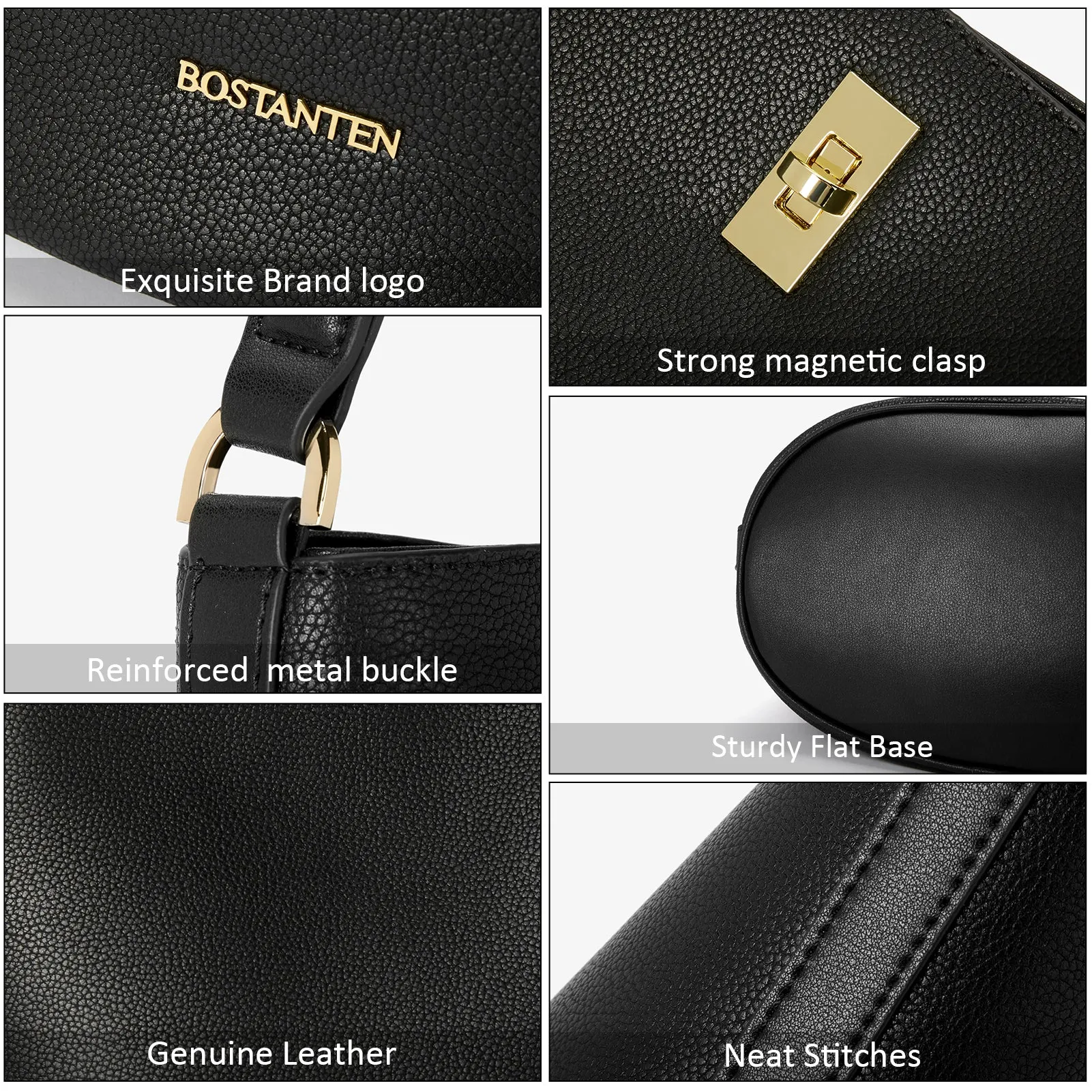 BOSTANTEN Leather Handbags for Women Designer Hobo Bucket Purses Fashion Ladies Crossbody Bags for Work Travel Daily