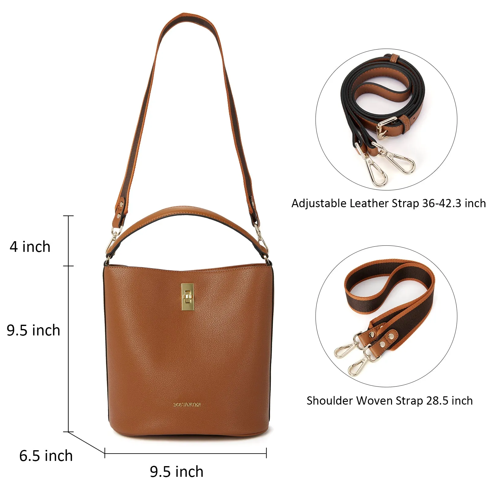 BOSTANTEN Leather Handbags for Women Designer Hobo Bucket Purses Fashion Ladies Crossbody Bags for Work Travel Daily