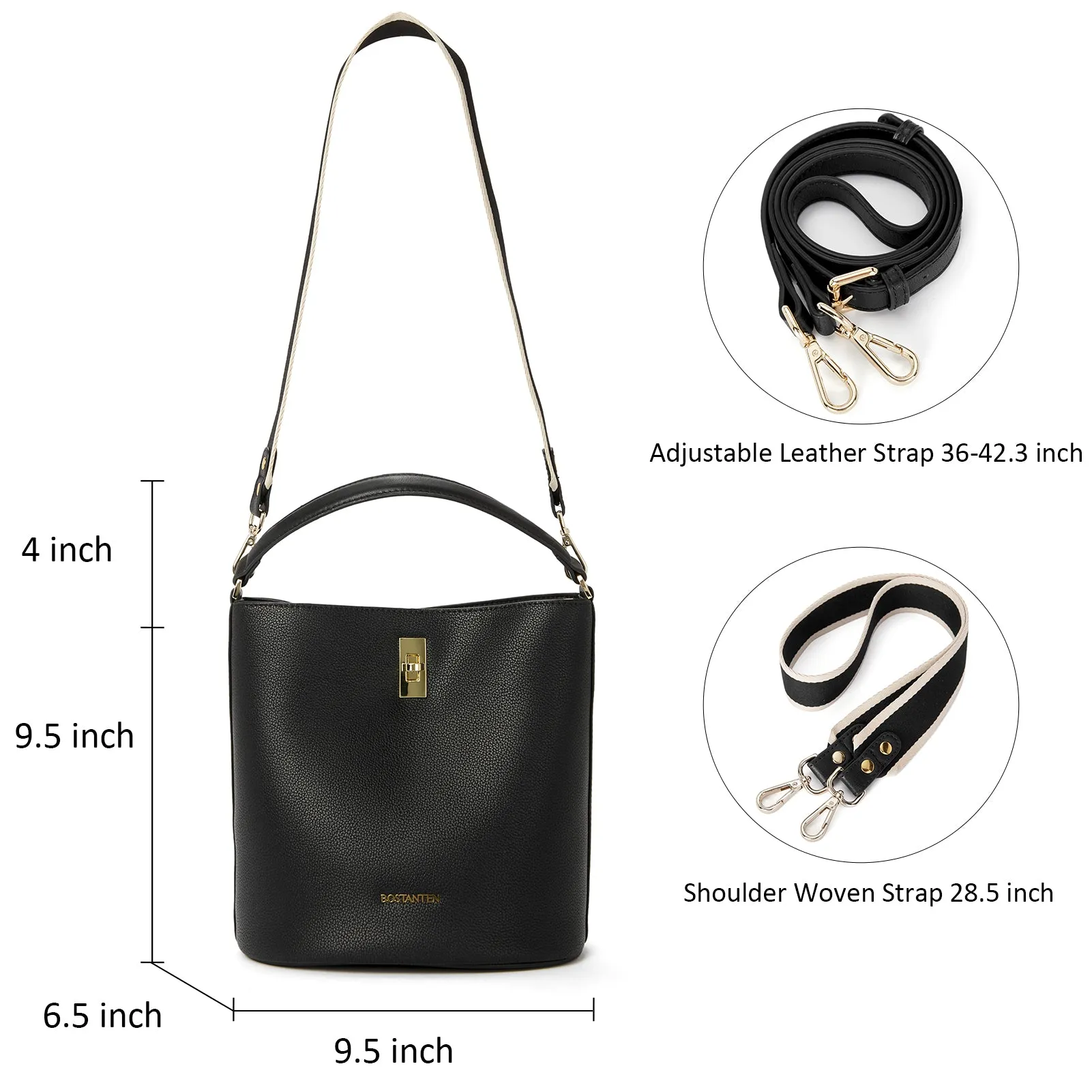 BOSTANTEN Leather Handbags for Women Designer Hobo Bucket Purses Fashion Ladies Crossbody Bags for Work Travel Daily