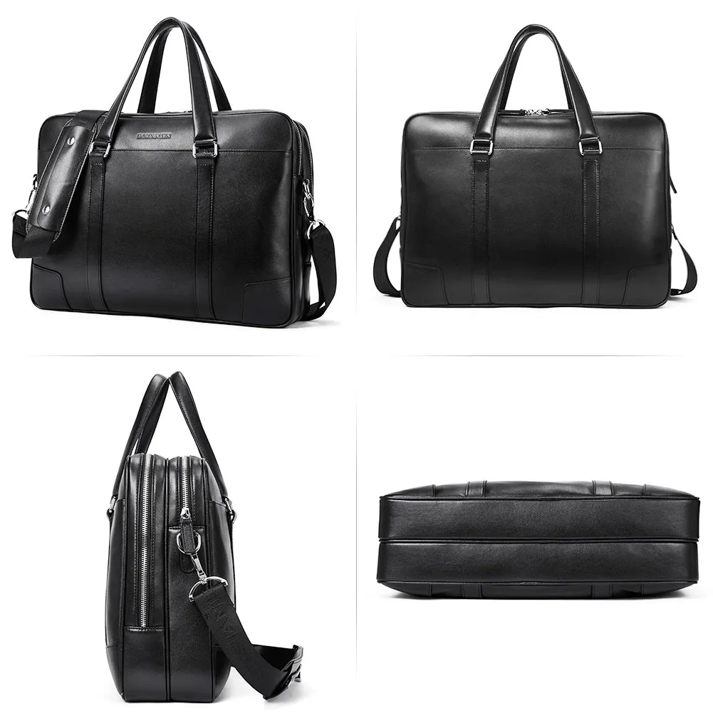 BOSTANTEN Leather Laptop Briefcase Best Work Bags Computer Bag for Men Black