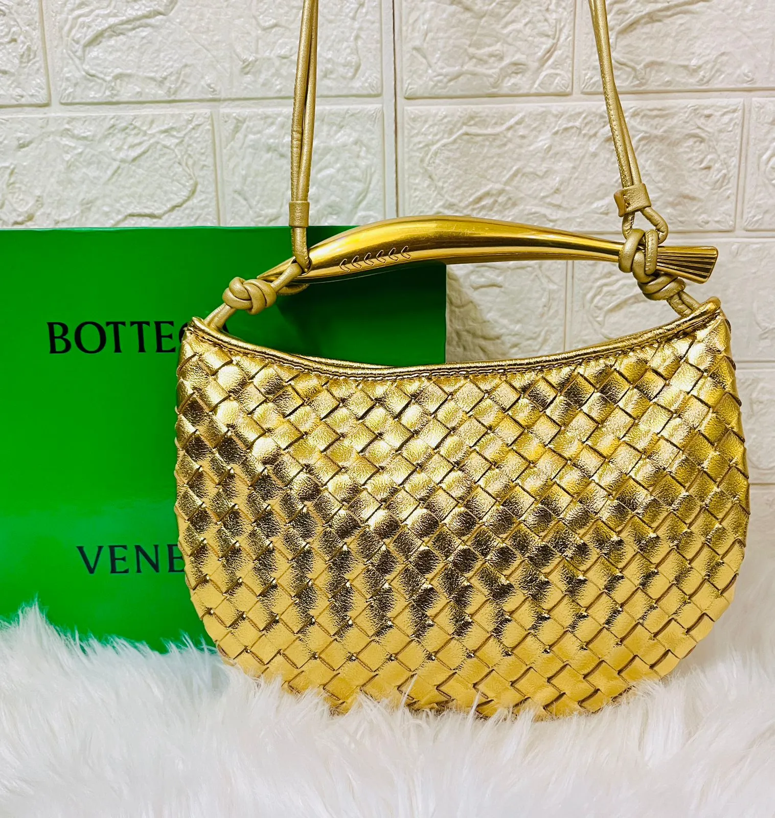 Bottega Veneta-Inspired Sardine Small Leather Tote (Gold)