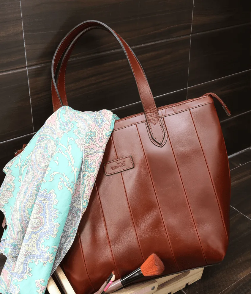 Brown Leather Tote Bag, handcrafted with love in India, Art: BG-1577