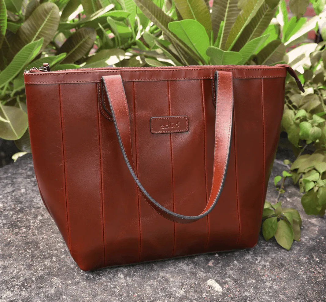 Brown Leather Tote Bag, handcrafted with love in India, Art: BG-1577