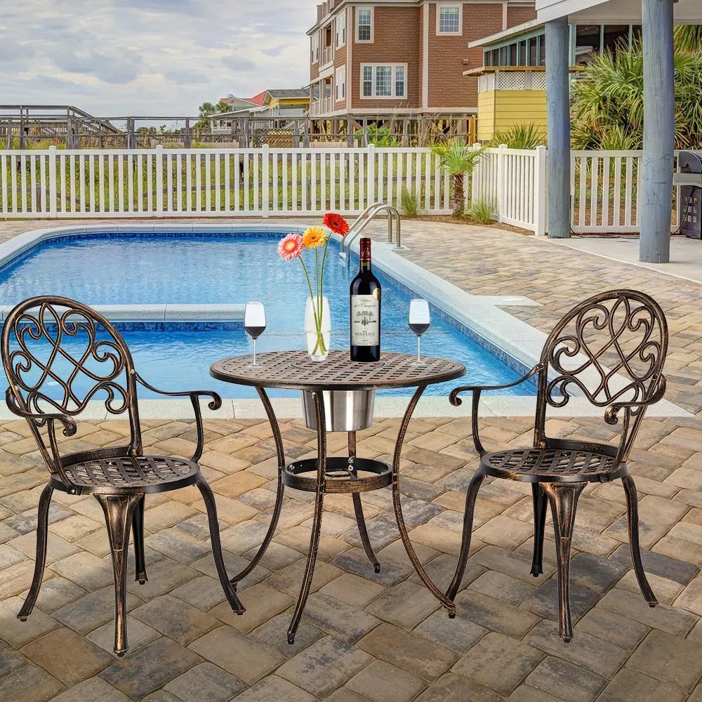 Cast Aluminum Outdoor 3 Piece Patio Bistro Set